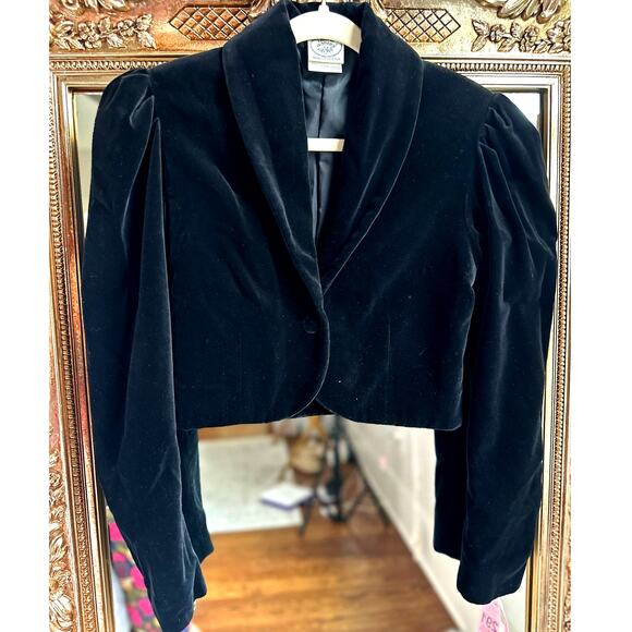 Vintage 80s Laura Ashley Black Velvet Cropped Steampunk Jacket Small/Medium - Picture 1 of 7